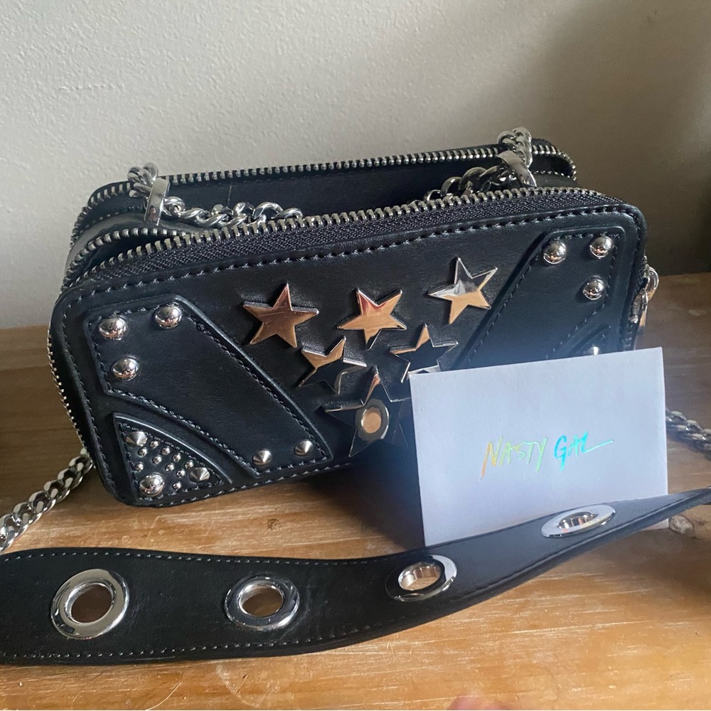 Nasty Gal Black Star Studded Crossbody with Chain Strap